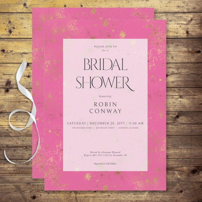 Invitation Fête des mariées de Parties scintillant rose et or (Modern Minimal Pink & Gold Glitter Bridal Shower Invitation)