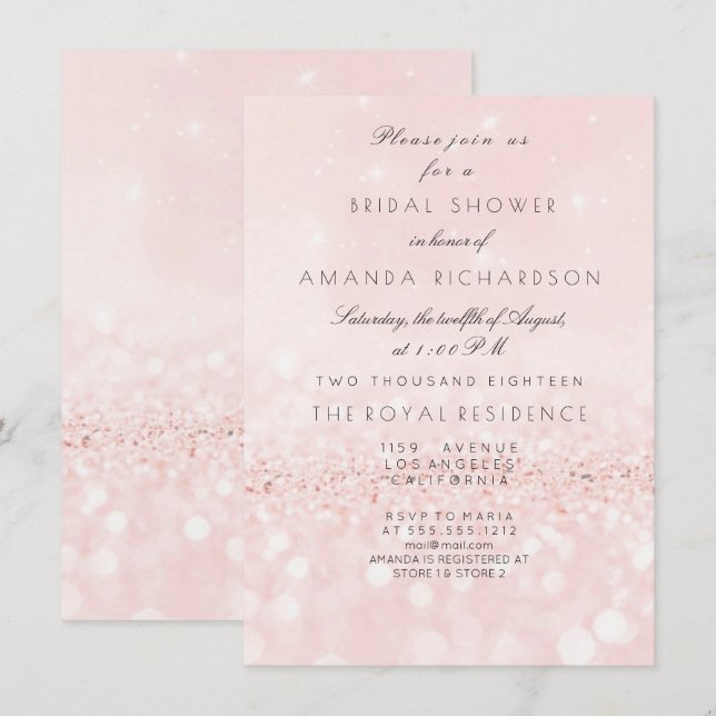 Invitation Fête des mariées de Parties scintillant rose rose  (Devant / Derrière)