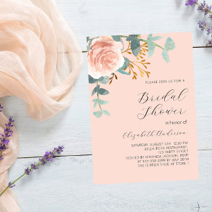 Invitation Fête des mariées de pêche rose or fleurie or