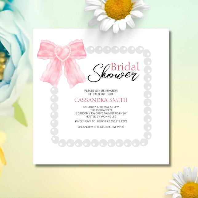 Invitation Fête des mariées de perle blanche de cou rose (Créateur téléchargé)