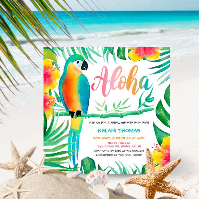 Invitation Fête des mariées de perroquets d'Hibiscus Tropical (Créateur téléchargé)