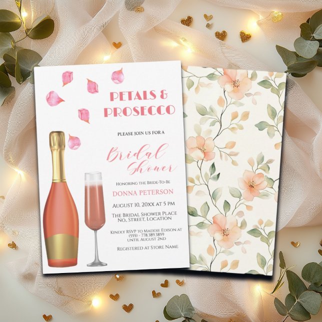 Invitation Fête des mariées de pétales et de bouteilles d'or  (Créateur téléchargé)