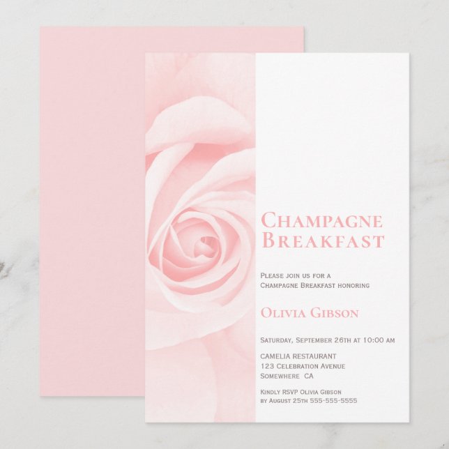 Invitation Fête des mariées de petit-déjeuner au champagne ro (Devant / Derrière)