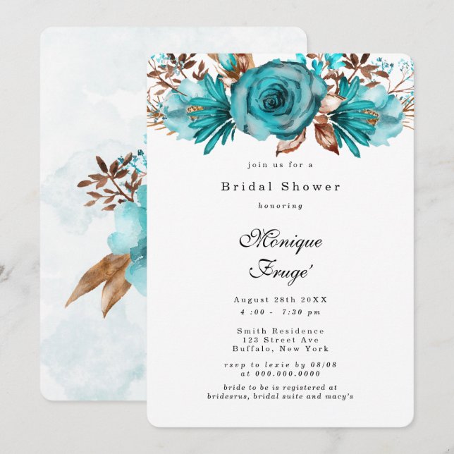 Invitation Fête des mariées de pivoine géométrique Turquoise  (Devant / Derrière)