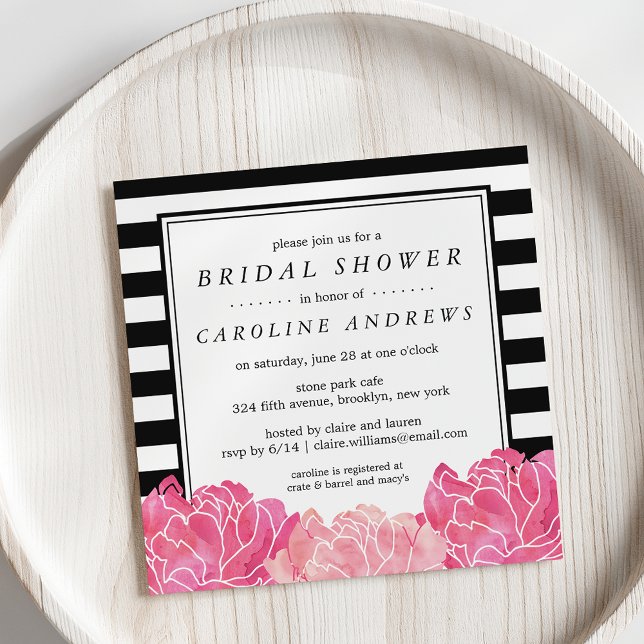 Invitation Fête des mariées de pivoine noire et rose (Créateur téléchargé)