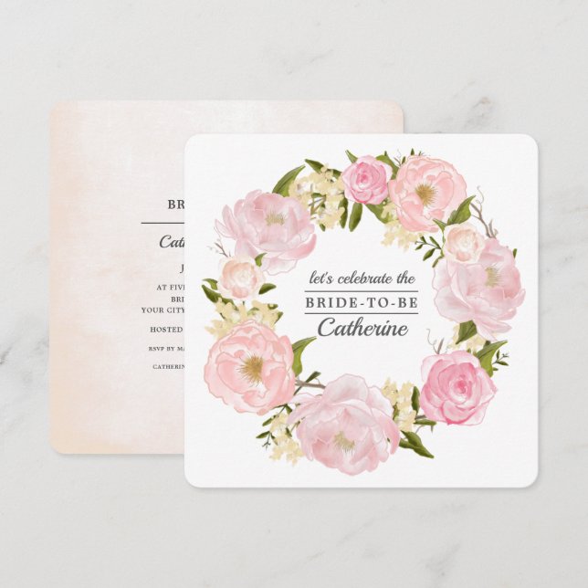 Invitation Fête des mariées de pivoines roses (Devant / Derrière)