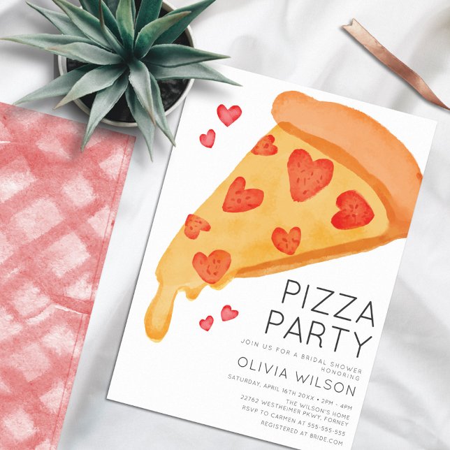 Invitation Fête des mariées de pizza Décontractée aquarelle (Créateur téléchargé)