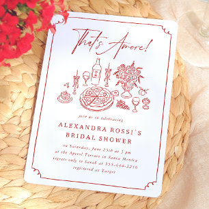 Invitation Fête des mariées de pizza et de vin à la main en g