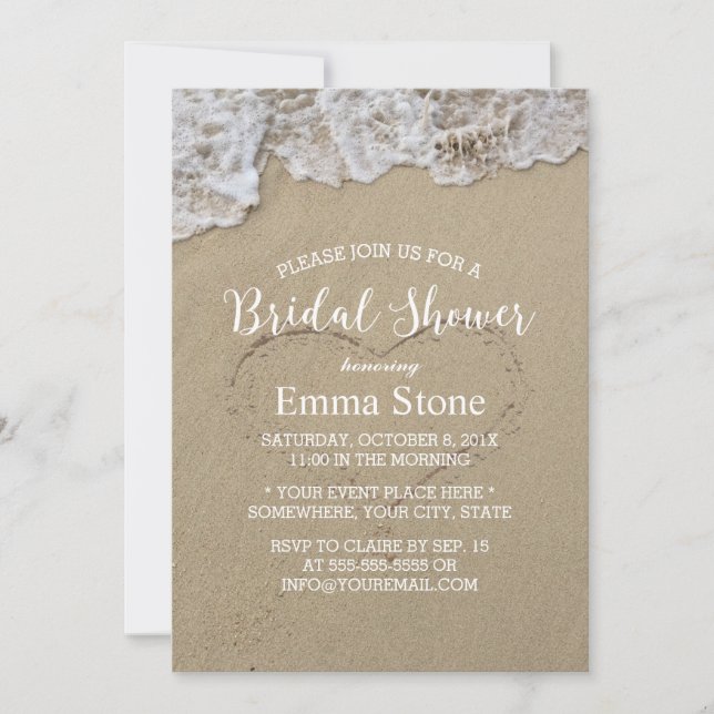 Invitation Fête des mariées de plage Coeur dans le sable (Devant)