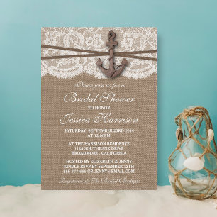 Invitation Fête des mariées de plage d'Ancres nautiques rusti