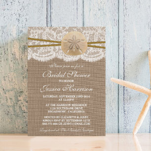 Invitation Fête des mariées de plage de sable rustique Dollar