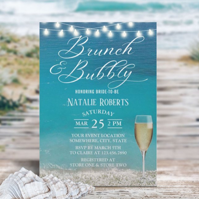 Invitation Fête des mariées de plage d'été Brunch & Bubbly (Créateur téléchargé)
