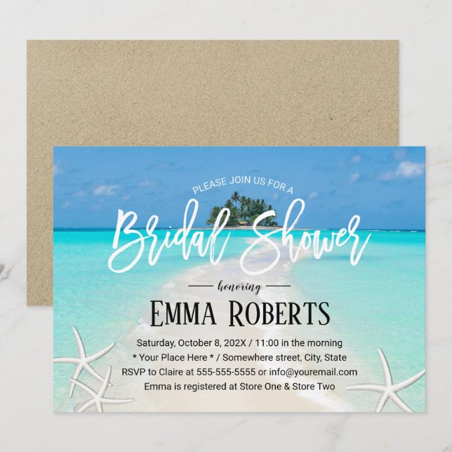 Invitation Fête des mariées de plage d'été de l'île tropicale (Devant / Derrière)
