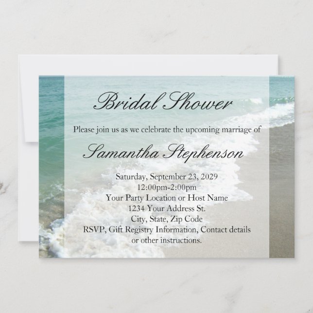 Invitation Fête des mariées de plage, Surf de l'océan blanc (Devant)