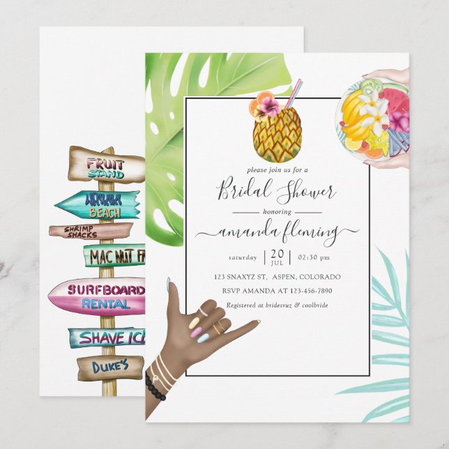 Invitation Fête des mariées de plage tropicale Aloha Hawaii (Devant / Derrière)