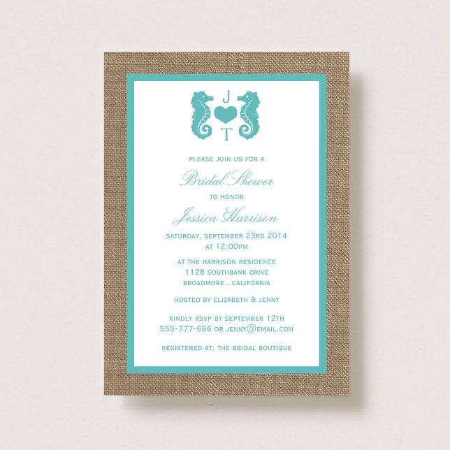 Invitation Fête des mariées de plage Turquoise Monogram Seaho (Créateur téléchargé)