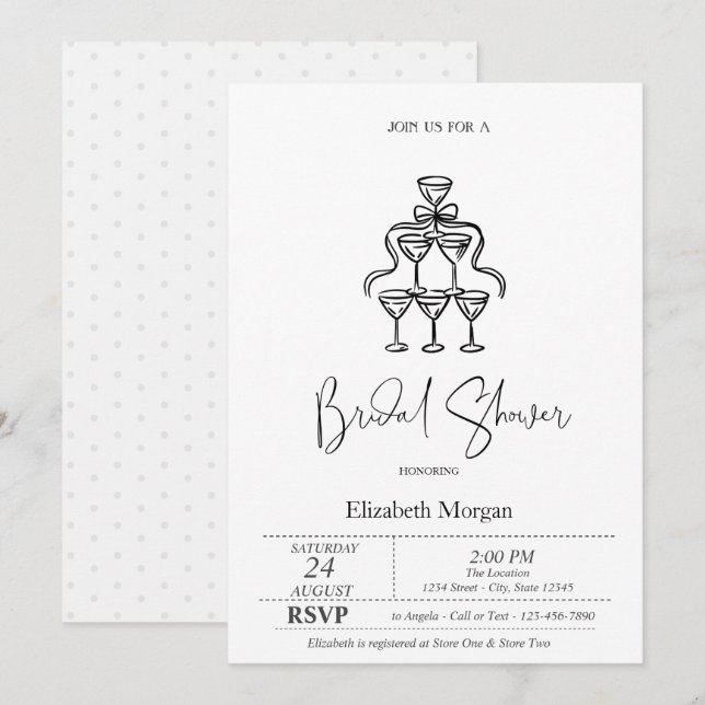 Invitation Fête des mariées de points de ruban noir (Devant / Derrière)