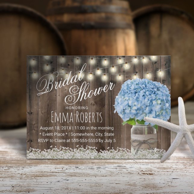 Invitation Fête des mariées de pot floral Rustique Blue Hydra (Créateur téléchargé)