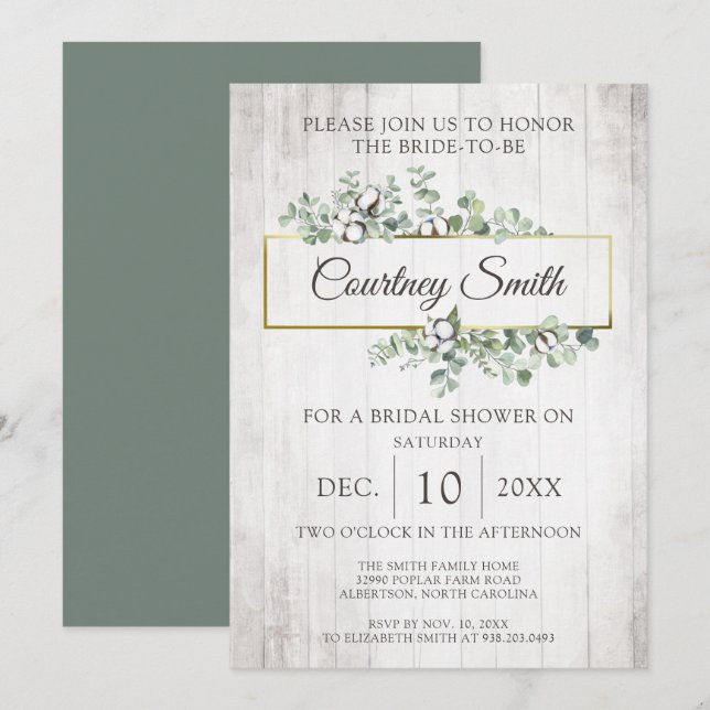 Invitation Fête des mariées de poupée de coton rustique en bo (Devant / Derrière)