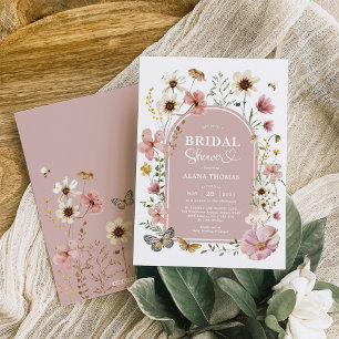 Invitation Fête des mariées de prairie Fleur sauvage rose Dus