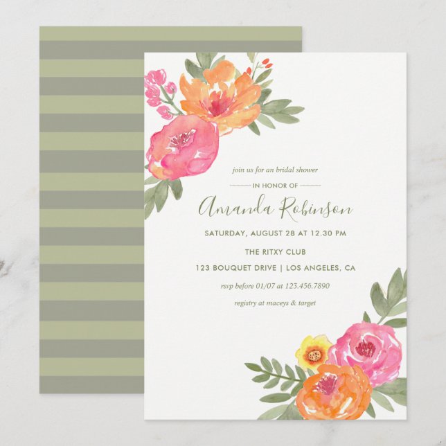 Invitation Fête des mariées de printemps fleurs d'aquarelle i (Devant / Derrière)