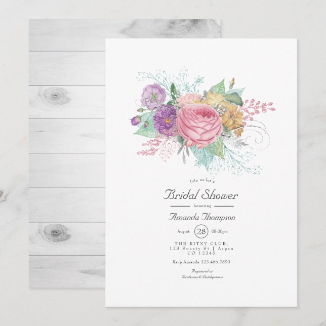 Invitation Fête des mariées de printemps florale rustique (Devant / Derrière)