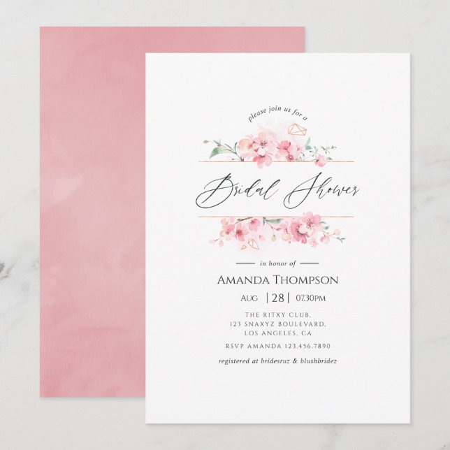 Invitation Fête des mariées de printemps géométrique en fleur (Devant / Derrière)