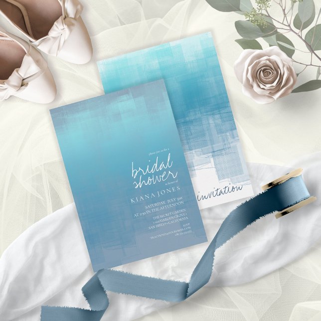 Invitation Fête des mariées de réflexion aquarelle Blue ID774 (Front/Back In Situ)