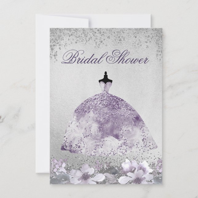 Invitation Fête des mariées de robe argenté violet (Devant)