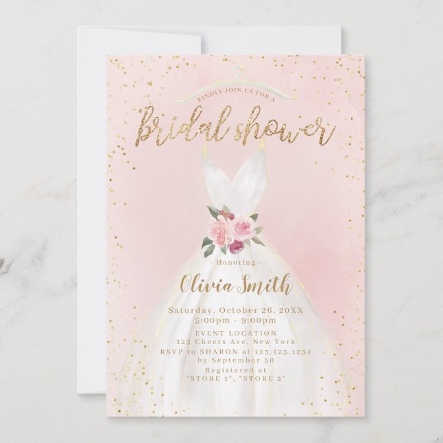 Invitation Fête des mariées De Robe De Mariage Élégante Et Vi (Devant)