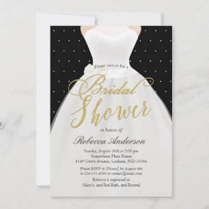 Invitation Fête des mariées de robe Mariage Black White Gold