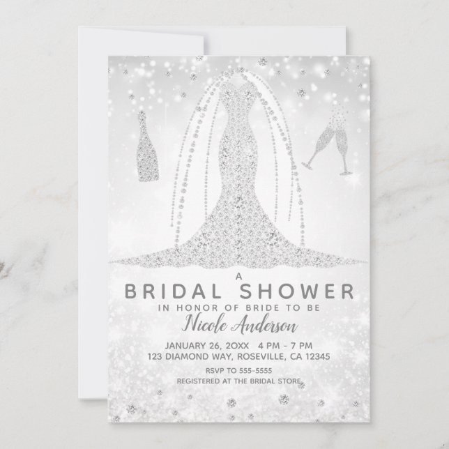 Invitation Fête des mariées de robe Mariage blanc étincelante (Devant)