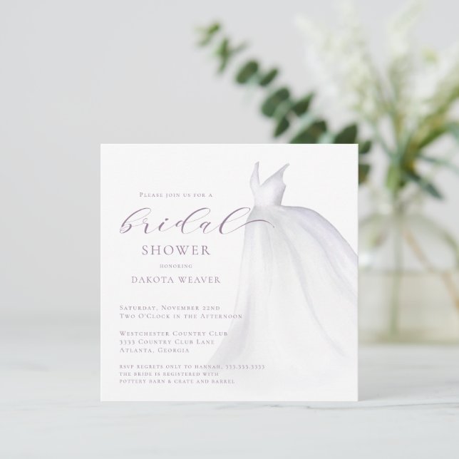 Invitation Fête des mariées de robe Mariage doux violet (Debout devant)