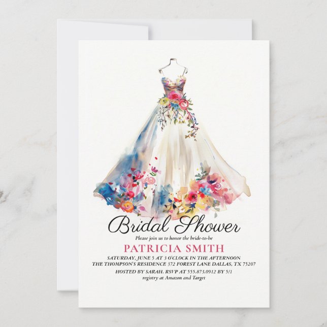 Invitation Fête des mariées de robe Mariage florale (Devant)