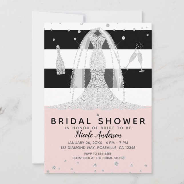 Invitation Fête des mariées de robe Mariage rose Diamond (Devant)