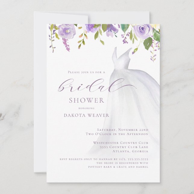 Invitation Fête des mariées de robe Mariage violet (Devant)