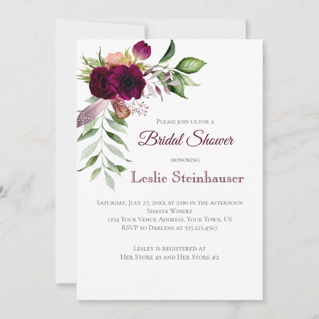 Invitation Fête des mariées de romance florale bohémienne (Devant)