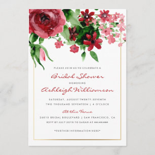 Invitation Fête des mariées de Rose d'aquarelle rouge profond