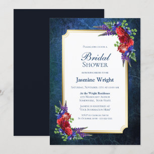 Invitation Fête des mariées de Rose de la Marine Blue Gold