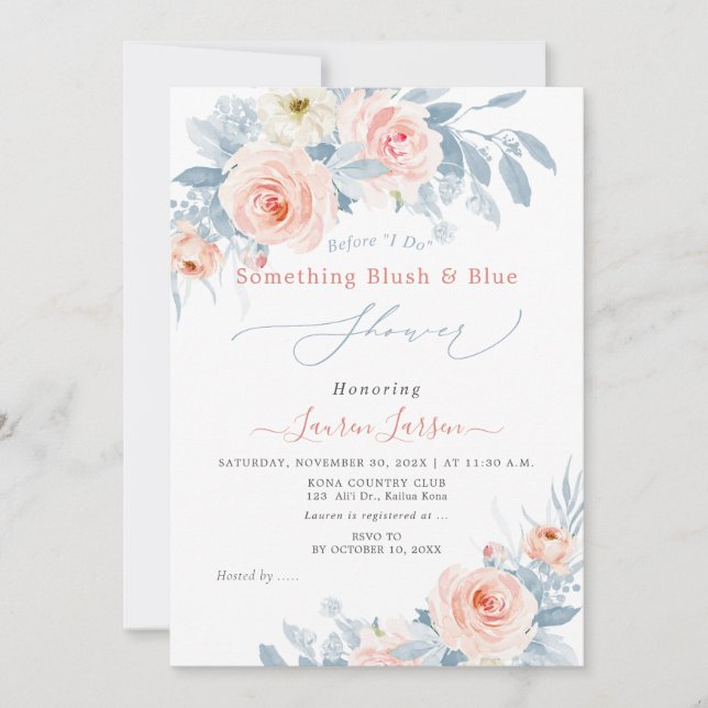 Invitation Fête des mariées de roses roses roses bleues d'Art (Devant)