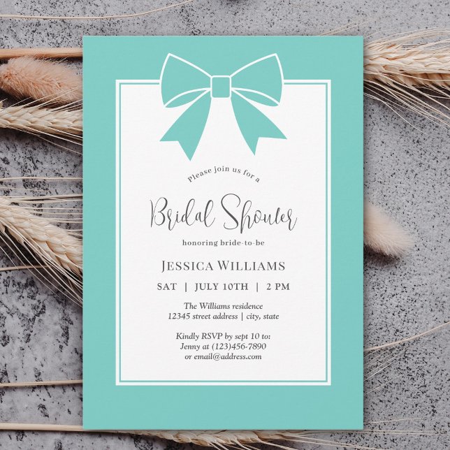 Invitation Fête des mariées de ruban à ruban Turquoise élégan (Créateur téléchargé)