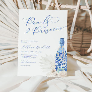 Invitation Fête des mariées de script bleu perles et Prosecco
