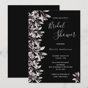 Invitation Fête des mariées de script botanique rose noir pou
