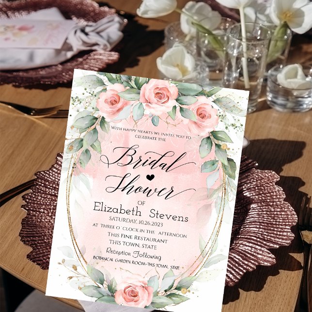 Invitation Fête des mariées de script Chic Rose Roses Gold Fr (Créateur téléchargé)