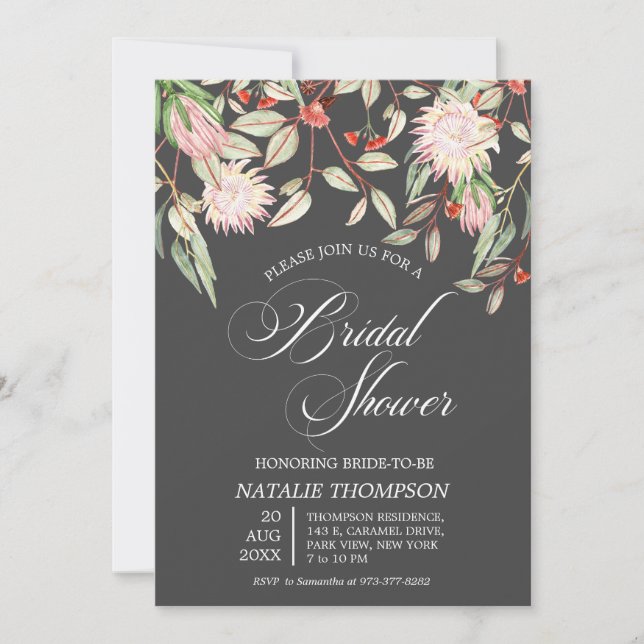 Invitation Fête des mariées de script de fleurs australiennes (Devant)