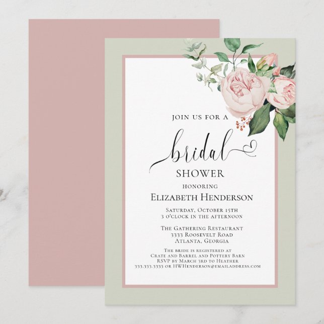 Invitation Fête des mariées de script de fond de coeur rose p (Devant / Derrière)