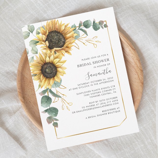 Invitation Fête des mariées de script de tournesol Eucalyptus (Sunflower Floral Eucalyptus Greenery Bridal Shower Invitation)