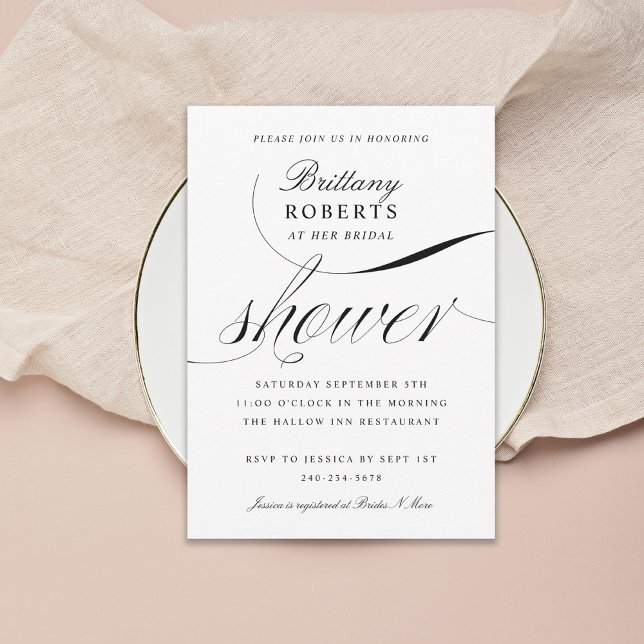 Invitation Fête des mariées de script élégant en noir et blan (Créateur téléchargé)