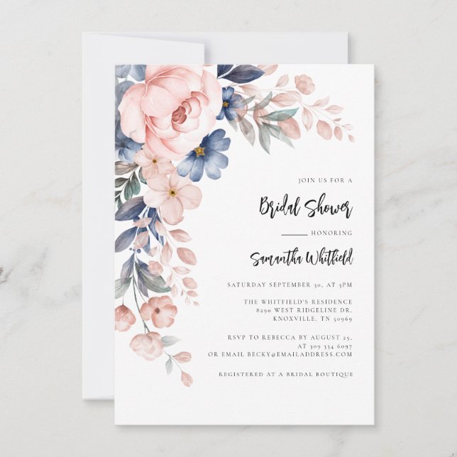 Invitation Fête des mariées de script floral rose moderne (Devant)