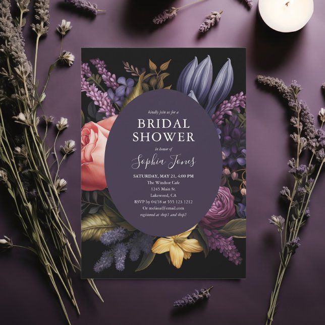 Invitation Fête des mariées de script foncé Lavender Bloom (Créateur téléchargé)